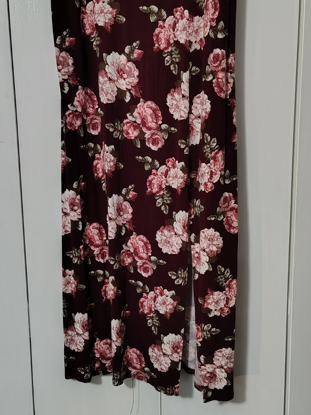 Floral Maxi Skirt - Burgundy with Pink Roses